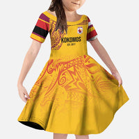 Queensland Papua New Guinea Custom Family Matching Tank Maxi Dress and Hawaiian Shirt All Gold Pacific PNG Tribal Style LT9 Daughter's Dress Gold - Polynesian Pride