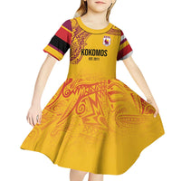 Queensland Papua New Guinea Custom Kid Short Sleeve Dress All Gold Pacific PNG Tribal Style