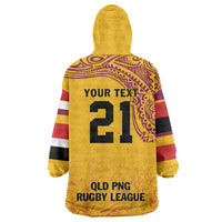 Queensland Papua New Guinea Custom Wearable Blanket Hoodie All Gold Pacific PNG Tribal Style