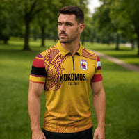 Queensland Papua New Guinea Custom Zipper Polo Shirt All Gold Pacific PNG Tribal Style LT9 - Polynesian Pride