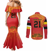 Queensland Papua New Guinea Custom Couples Matching Mermaid Dress and Long Sleeve Button Shirt All Red Pacific PNG Tribal Style LT9 - Polynesian Pride