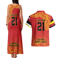 Queensland Papua New Guinea Custom Couples Matching Tank Maxi Dress and Hawaiian Shirt All Red Pacific PNG Tribal Style