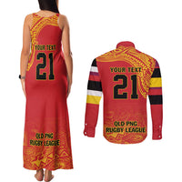 Queensland Papua New Guinea Custom Couples Matching Tank Maxi Dress and Long Sleeve Button Shirt All Red Pacific PNG Tribal Style LT9 - Polynesian Pride