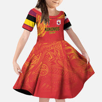 Queensland Papua New Guinea Custom Family Matching Long Sleeve Bodycon Dress and Hawaiian Shirt All Red Pacific PNG Tribal Style LT9 Daughter's Dress Red - Polynesian Pride
