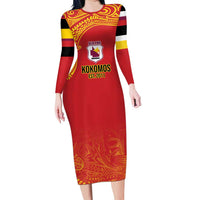 Queensland Papua New Guinea Custom Family Matching Long Sleeve Bodycon Dress and Hawaiian Shirt All Red Pacific PNG Tribal Style LT9 Mom's Dress Red - Polynesian Pride