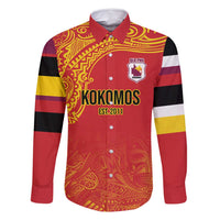 Queensland Papua New Guinea Custom Family Matching Off Shoulder Maxi Dress and Hawaiian Shirt All Red Pacific PNG Tribal Style