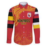 Queensland Papua New Guinea Custom Family Matching Puletasi and Hawaiian Shirt All Red Pacific PNG Tribal Style LT9 Dad's Shirt - Long Sleeve Red - Polynesian Pride