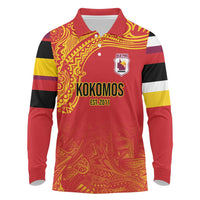 Queensland Papua New Guinea Custom Long Sleeve Polo Shirt All Red Pacific PNG Tribal Style