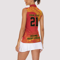 Queensland Papua New Guinea Custom Women Sleeveless Polo Shirt All Red Pacific PNG Tribal Style