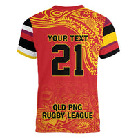 Queensland Papua New Guinea Custom Women V-Neck T-Shirt All Red Pacific PNG Tribal Style LT9 - Polynesian Pride