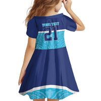 Queensland Samoa Custom Family Matching Short Sleeve Bodycon Dress and Hawaiian Shirt Blue Pacific Polynesian Tribal Pattern