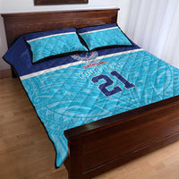 Queensland Samoa Custom Quilt Bed Set Blue Pacific Polynesian Tribal Pattern