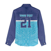 Queensland Samoa Custom Women Casual Shirt Blue Pacific Polynesian Tribal Pattern