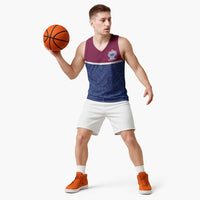 Queensland Samoa Custom Basketball Jersey Maroon-Blue Pacific Polynesian Tribal Pattern - Polynesian Pride