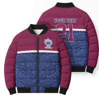 Queensland Samoa Custom Bomber Puffer Jacket Maroon-Blue Pacific Polynesian Tribal Pattern - Polynesian Pride