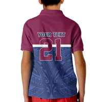 Queensland Samoa Custom Kid Polo Shirt Maroon-Blue Pacific Polynesian Tribal Pattern