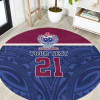 Queensland Samoa Custom Round Carpet Maroon-Blue Pacific Polynesian Tribal Pattern