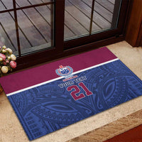 Queensland Samoa Custom Rubber Doormat Maroon-Blue Pacific Polynesian Tribal Pattern