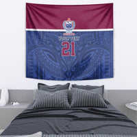 Queensland Samoa Custom Tapestry Maroon-Blue Pacific Polynesian Tribal Pattern