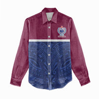 Queensland Samoa Custom Women Casual Shirt Maroon-Blue Pacific Polynesian Tribal Pattern
