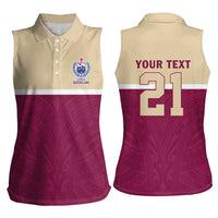 Queensland Samoa Custom Women Sleeveless Polo Shirt Maroon Pacific Polynesian Tribal Pattern