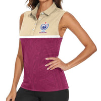 Queensland Samoa Custom Women Sleeveless Polo Shirt Maroon Pacific Polynesian Tribal Pattern