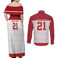 Queensland Tonga Custom Couples Matching Off Shoulder Maxi Dress and Long Sleeve Button Shirt QLD with Tongan Ngatu Pattern LT9 - Polynesian Pride
