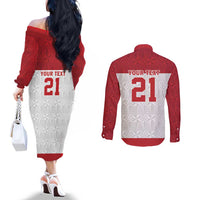 Queensland Tonga Custom Couples Matching Off The Shoulder Long Sleeve Dress and Long Sleeve Button Shirt QLD with Tongan Ngatu Pattern