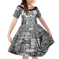 Personalised Tonga 676 Family Matching Off Shoulder Maxi Dress and Hawaiian Shirt Tribal Kupesi Ngatu Unique LT9 Daughter's Dress White - Polynesian Pride