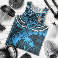 Custom Fiji Rugby Men Tank Top Go Fijian Tapa Arty with World Cup Vibe LT9 Blue - Polynesian Pride