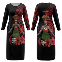 Huli Wigmen Tribe Hela Province Couples Matching Long Sleeve Bodycon Dress and Hawaiian Shirt Papua New Guinea Indigenous Pattern LT9 - Polynesian Pride