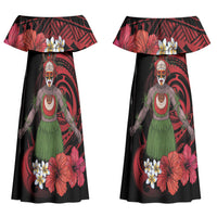 Huli Wigmen Tribe Hela Province Couples Matching Off Shoulder Maxi Dress and Hawaiian Shirt Papua New Guinea Indigenous Pattern LT9 - Polynesian Pride