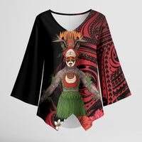 Huli Wigmen Tribe Hela Province Kimono Sleeve Blouse Papua New Guinea Indigenous Pattern LT9 Female Black - Polynesian Pride