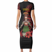 Huli Wigmen Tribe Hela Province Short Sleeve Bodycon Dress Papua New Guinea Indigenous Pattern LT9 - Polynesian Pride