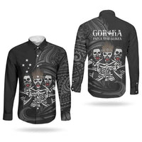 Skeleton Tribe Simbu Province Couples Matching Off Shoulder Maxi Dress and Long Sleeve Button Shirt Papua New Guinea Indigenous Pattern LT9 - Polynesian Pride