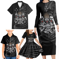 Skeleton Tribe Simbu Province Family Matching Long Sleeve Bodycon Dress and Hawaiian Shirt Papua New Guinea Indigenous Pattern LT9 - Polynesian Pride