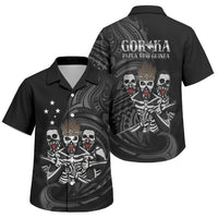 Skeleton Tribe Simbu Province Family Matching Off Shoulder Short Dress and Hawaiian Shirt Papua New Guinea Indigenous Pattern LT9 Son's Shirt Black - Polynesian Pride