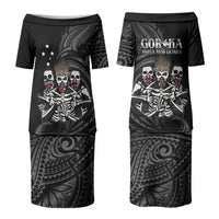 Skeleton Tribe Simbu Province Family Matching Puletasi and Hawaiian Shirt Papua New Guinea Indigenous Pattern LT9 Mom's Dress Black - Polynesian Pride