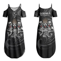 Skeleton Tribe Simbu Province Family Matching Summer Maxi Dress and Hawaiian Shirt Papua New Guinea Indigenous Pattern LT9 Mom's Dress Black - Polynesian Pride