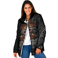 Mokomoko Tribe Eastern Highlands Province Padded Jacket Papua New Guinea Indigenous Pattern LT9 Women Black - Polynesian Pride