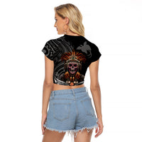 Mokomoko Tribe Eastern Highlands Province Raglan Cropped T Shirt Papua New Guinea Indigenous Pattern LT9 - Polynesian Pride