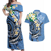 FSM Kosrae Polynesian Shark Tattoo Personalised Couples Matching Off Shoulder Maxi Dress and Hawaiian Shirt LT9 Blue - Polynesian Pride