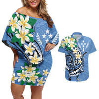 FSM Kosrae Polynesian Shark Tattoo Personalised Couples Matching Off Shoulder Short Dress and Hawaiian Shirt LT9 Blue - Polynesian Pride