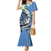 FSM Kosrae Polynesian Shark Tattoo Personalised Mermaid Dress LT9 Women Blue - Polynesian Pride