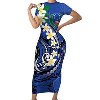FSM Pohnpei Polynesian Shark Tattoo Personalised Family Matching Short Sleeve Bodycon Dress and Hawaiian Shirt LT9 Mom's Dress Blue - Polynesian Pride