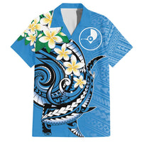 FSM Yap State Polynesian Shark Tattoo Personalised Family Matching Off The Shoulder Long Sleeve Dress and Hawaiian Shirt LT9 Dad's Shirt - Short Sleeve Blue - Polynesian Pride