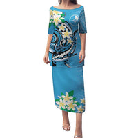 FSM Yap State Polynesian Shark Tattoo Personalised Puletasi LT9 Long Dress Blue - Polynesian Pride