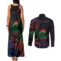 New Caledonia Polynesian Tatoo Personalised Couples Matching Tank Maxi Dress and Long Sleeve Button Shirt LT9 - Polynesian Pride