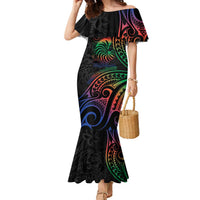 New Caledonia Polynesian Tatoo Personalised Family Matching Mermaid Dress and Hawaiian Shirt LT9 Mom's Dress Black - Polynesian Pride