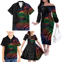 New Caledonia Polynesian Tatoo Personalised Family Matching Off The Shoulder Long Sleeve Dress and Hawaiian Shirt LT9 - Polynesian Pride